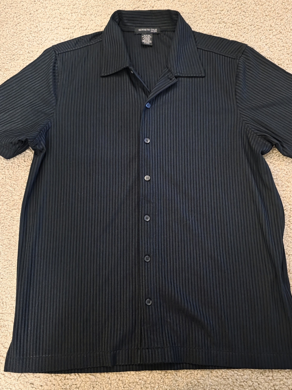 Kenneth Cole New York Men’s Small Black Textured Stripe Short Sleeve Shirt Dress